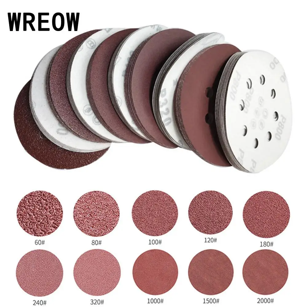 

10pcs125mm aluminum oxide sanding discs sandpaper Set 8Hole Abrasive Hook Loop Sanding Discs for Random Orbital Sander Polishing