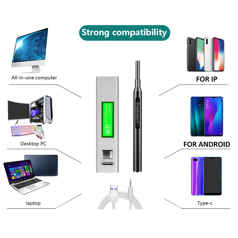 Inskam210 WiFi Визуальный Инструмент для чистки ушей многофункциональный HD негорячий Видимый инструмент для чистки ушей