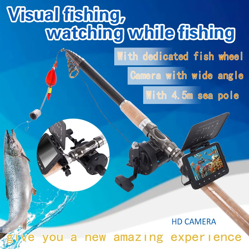 Портативный видеорегистратор SYANSPAN подводный FishFinder видеокамера для рыбалки HD 4," монитор ИК светодиодный 30 м кабель 1000TVL с колесом и удилищем
