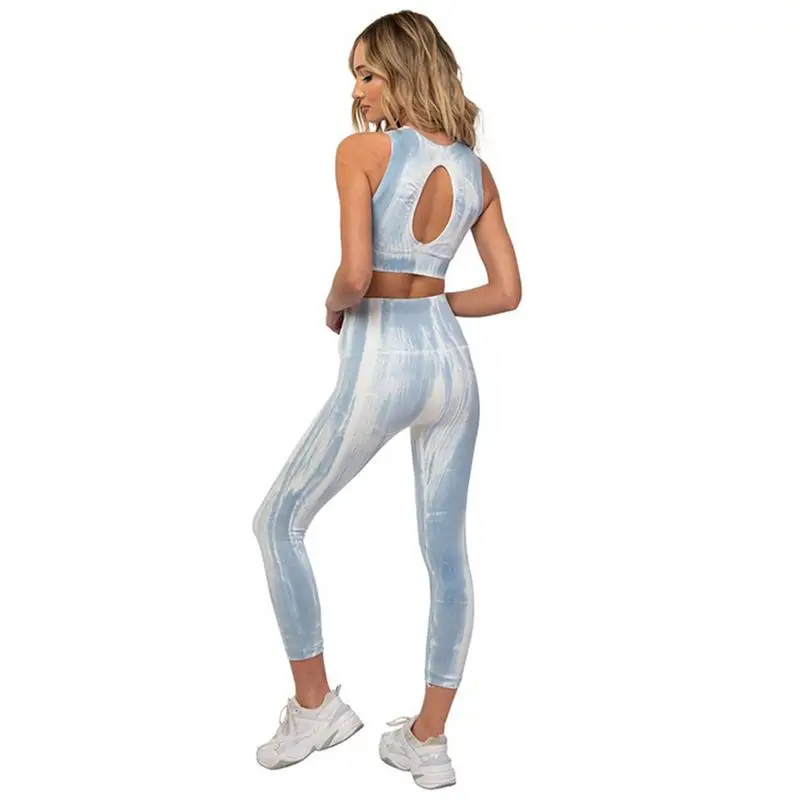 Для женщин комплект для йоги с низким вырезом на спине, из кусков, для бега Фитнес бег футболка леггинсы спортивный костюм тренажерный зал Спортивная тренировочная одежда
