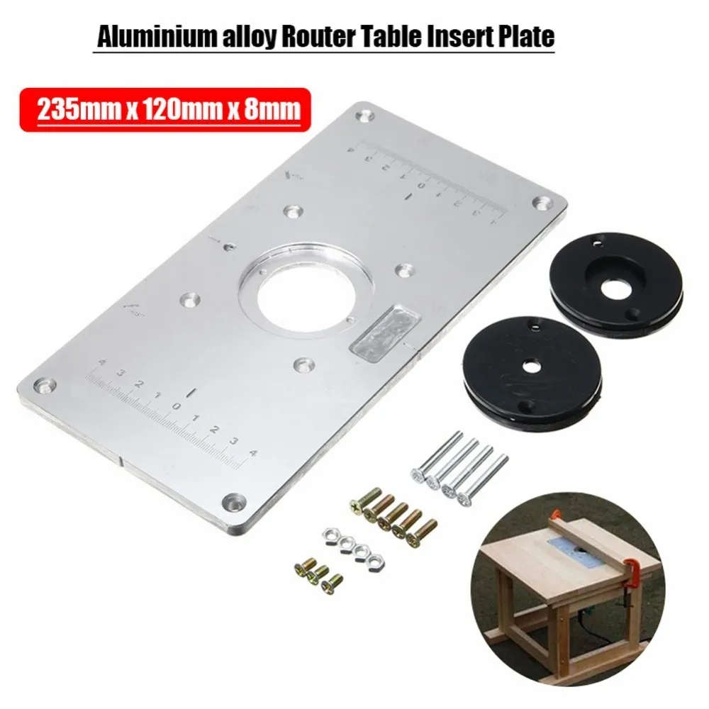 

Multifunctional Aluminum Alloy Router Table Table Insert Plate With 4 Router Insert Rings Screws for Woodworking Benches