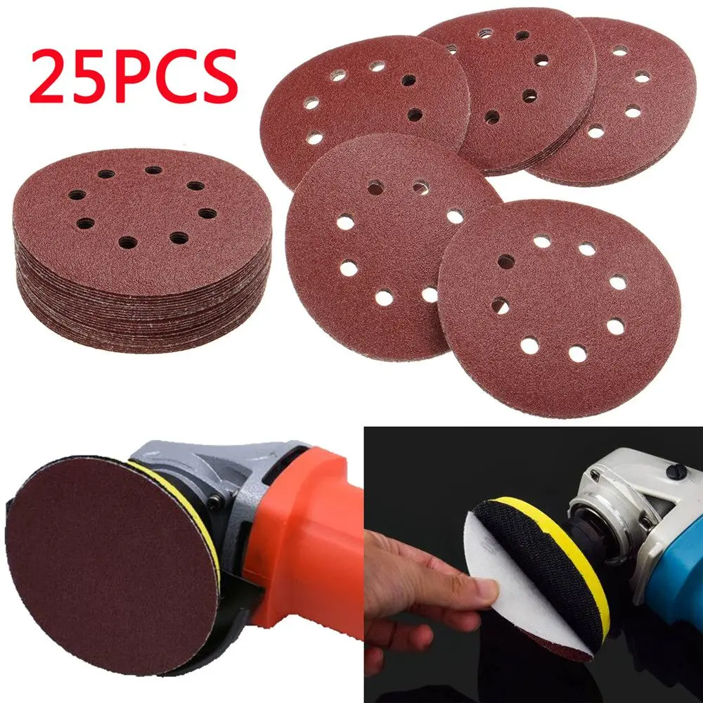 25PCS 5 Inch 125mm Round sandpaper Disk Sand Sheets Grit 80 Sanding
