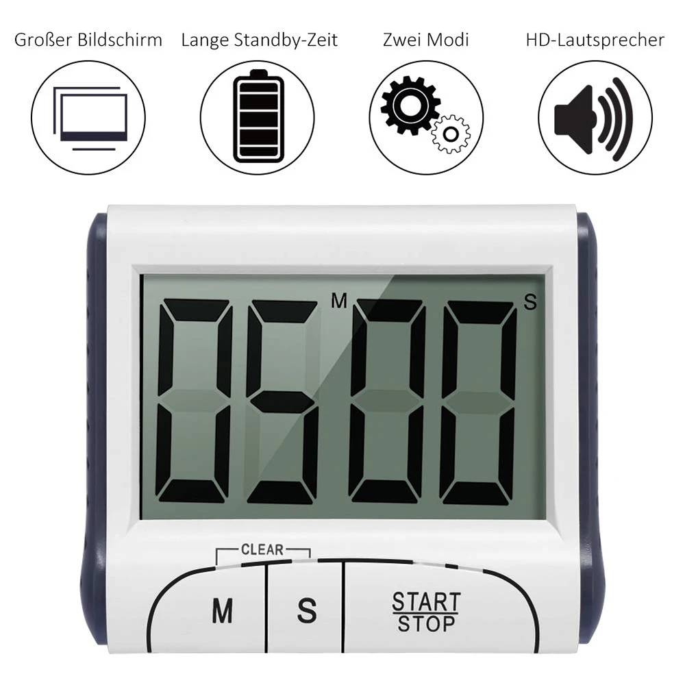 Digital Kitchen Timer Button Electronic Reminder Countdown Big Screen New UK