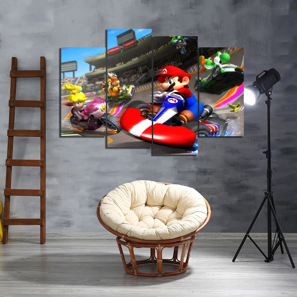 

4 Piece HD Games Art Print Mario Kart Poster Paintings Mario Pictures Canvas Art Decorative Paintings for Home Decor Wall Art