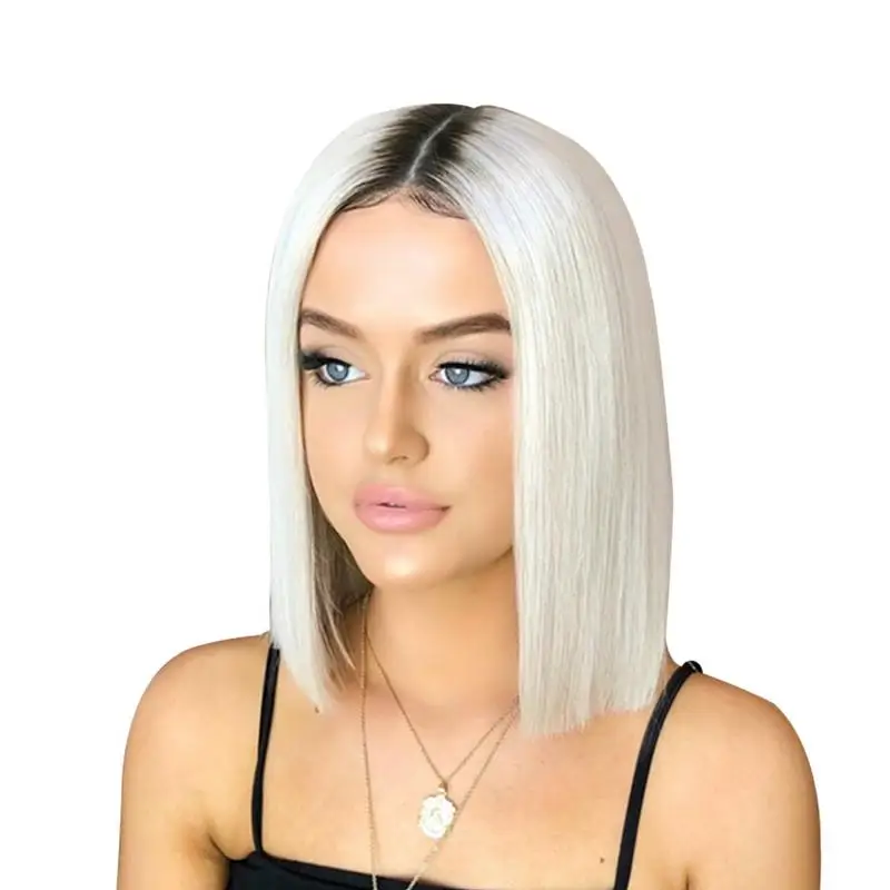 

Short Hair Gradient Wig Black White Design Good Quality Durable Heat Resistant Synthetic Fiber Dyed Straight Hair Wig Headgear