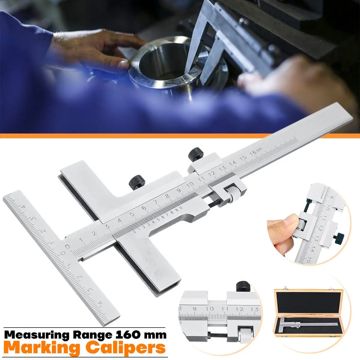 

DIN862 Measuring Guage Marking 0-160mm Vernier Caliper Scraper Bridge Tool 0.05mm Adjust with Storage Case Vernier Caliper Steel