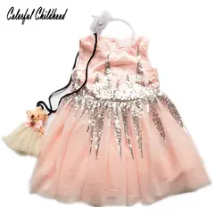 Элегантное платье принцессы для девочек, платье без рукавов с блестками и аппликацией, платье-майка из пряжи и тюля для детей, платья на