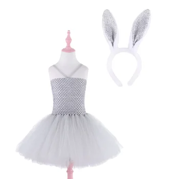 

1 Set Bunny Bubble Skirt Rabbit Ears Headwear Sleeveless Lovely Easter Costume Suit Princess Dress for Children