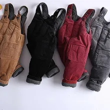 Зимние комбинезоны для девочек, бархатный комбинезон для мальчиков, подвеска для детей, повседневные плотные штаны с карманами для детей 1, 2, 3, 4 лет, Детский комбинезон унисекс