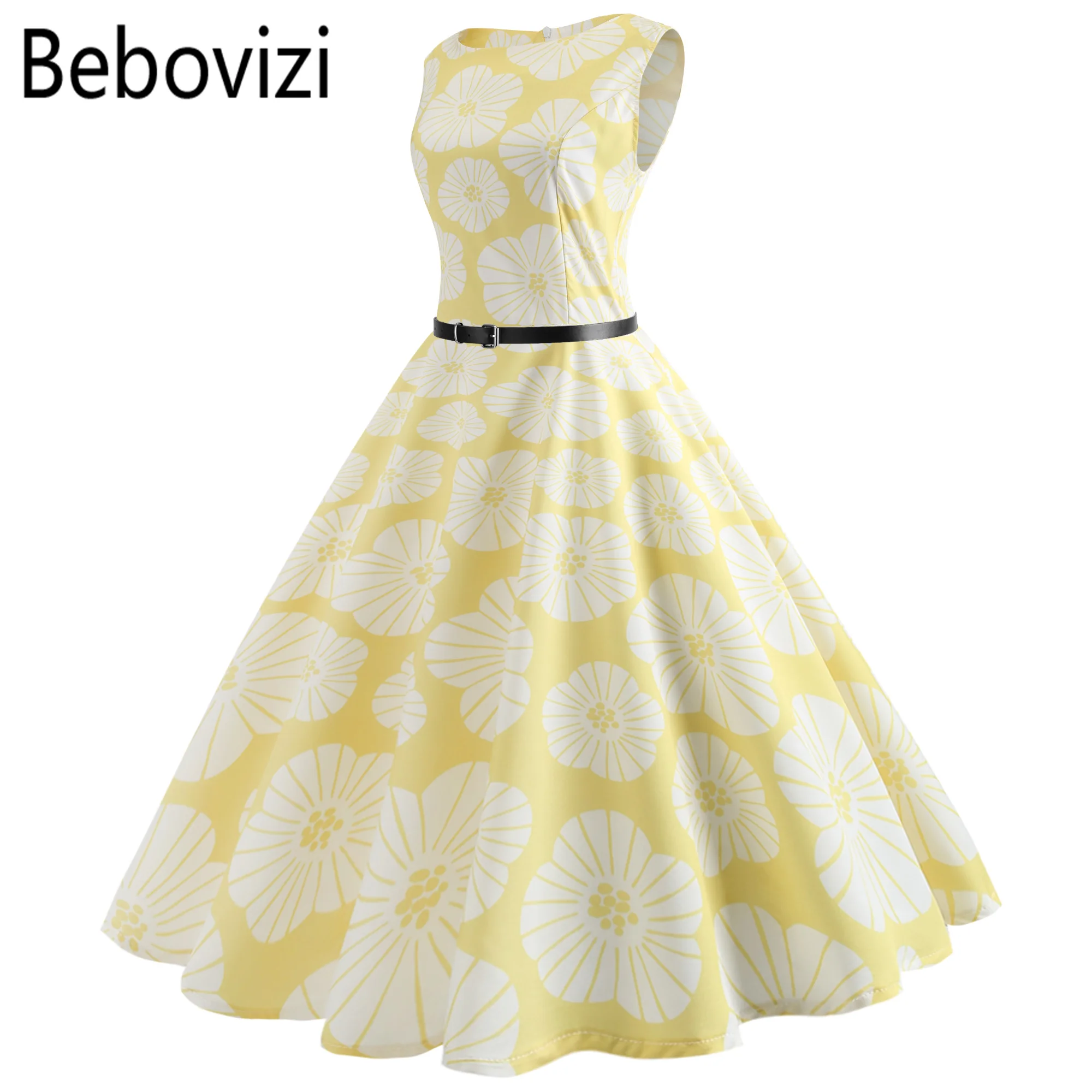 Bebovizi желтый рокабилли винтажные Вечерние Платье Vestidos De Festa платья женские летние