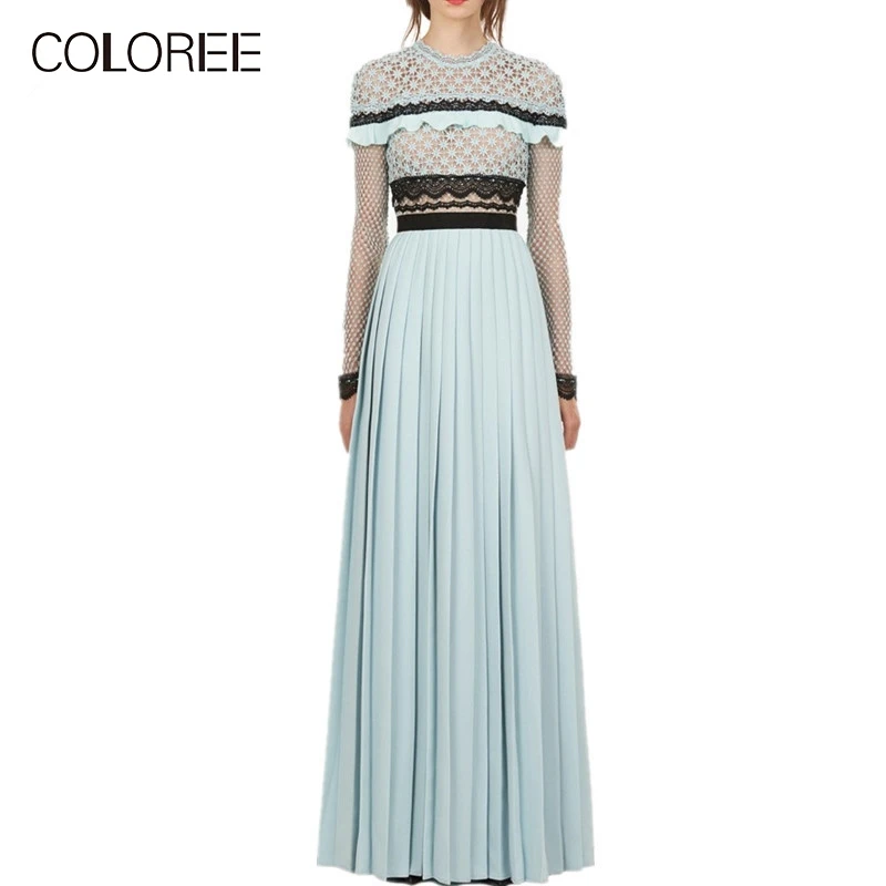Hoge Kwaliteit Geplooide Maxi Lange Jurk Womens Designer Runway Dress 2018 Herfst Winter Lange Mouwen Zelf Portret Jurken Hoge Kwaliteit Geplooide Maxi Lange Jurk Womens Designer Runway Dress 2018 Herfst Winter Lange Mouwen Zelf Portret Jurken