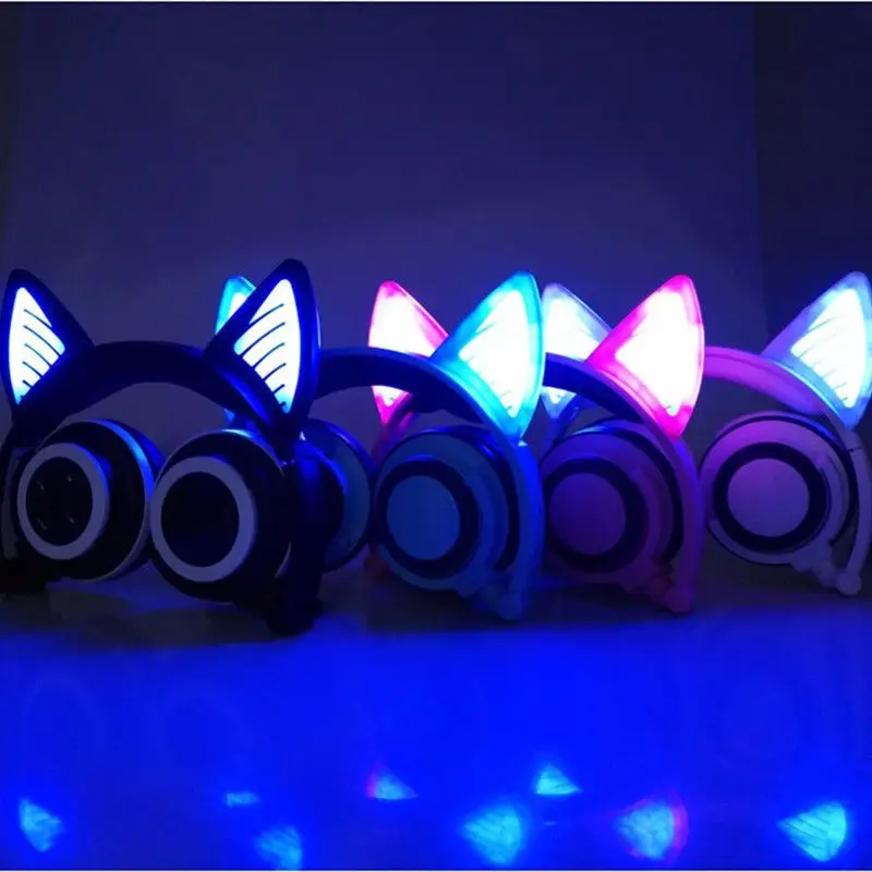 Wireless Bluetooth 4 2 Headset Cat Ear Headphones Foldable Ear Kids Headphone with Glowing Light LED Gaming 220mAh Battery