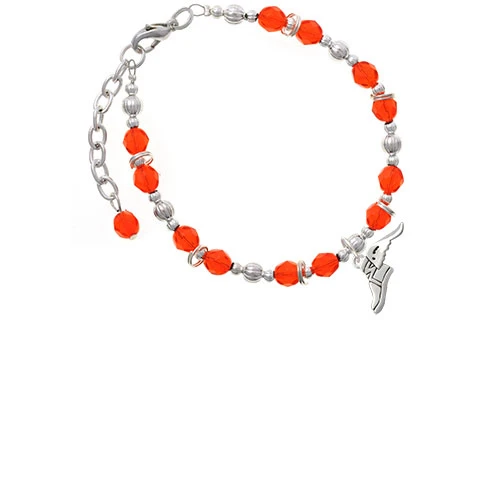 Silvertone Winged Shoe - Mascot Orange Beaded Bracelet |