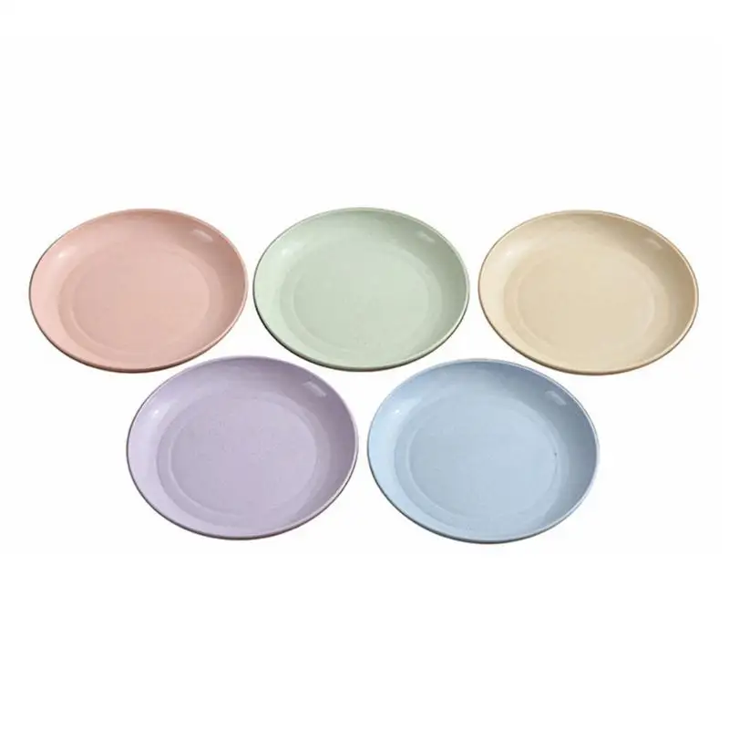 

5PCS Household Wheat Straw Small Round Dish Environmental Friendly Plate Anti-Impact Dish Delicate Innovative Tray Set