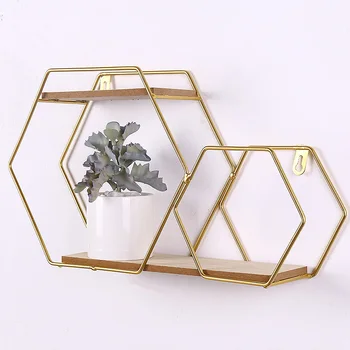 

New Shelf Punch-Free Double Hexagon Wall-Mounted Shelf Living Room TV Wall Set-Top Box Wall Decoration Wall-Mounted Bookshelf