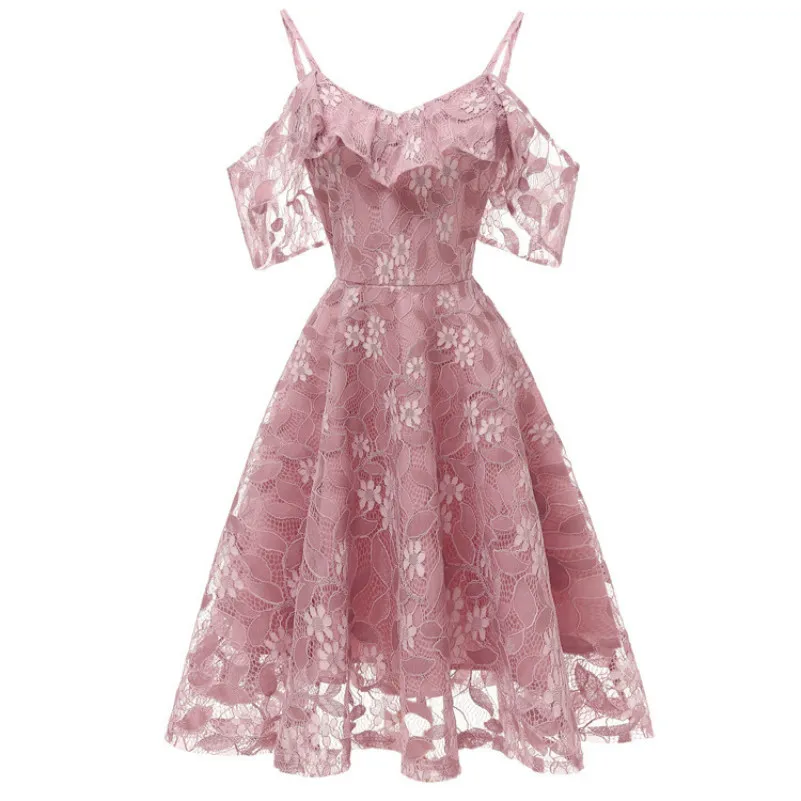 

MUXU pink lace elegant dress summer clothes for women vestidos sexy off shoulder ruffle ladies dresses streetwear plus size 2019