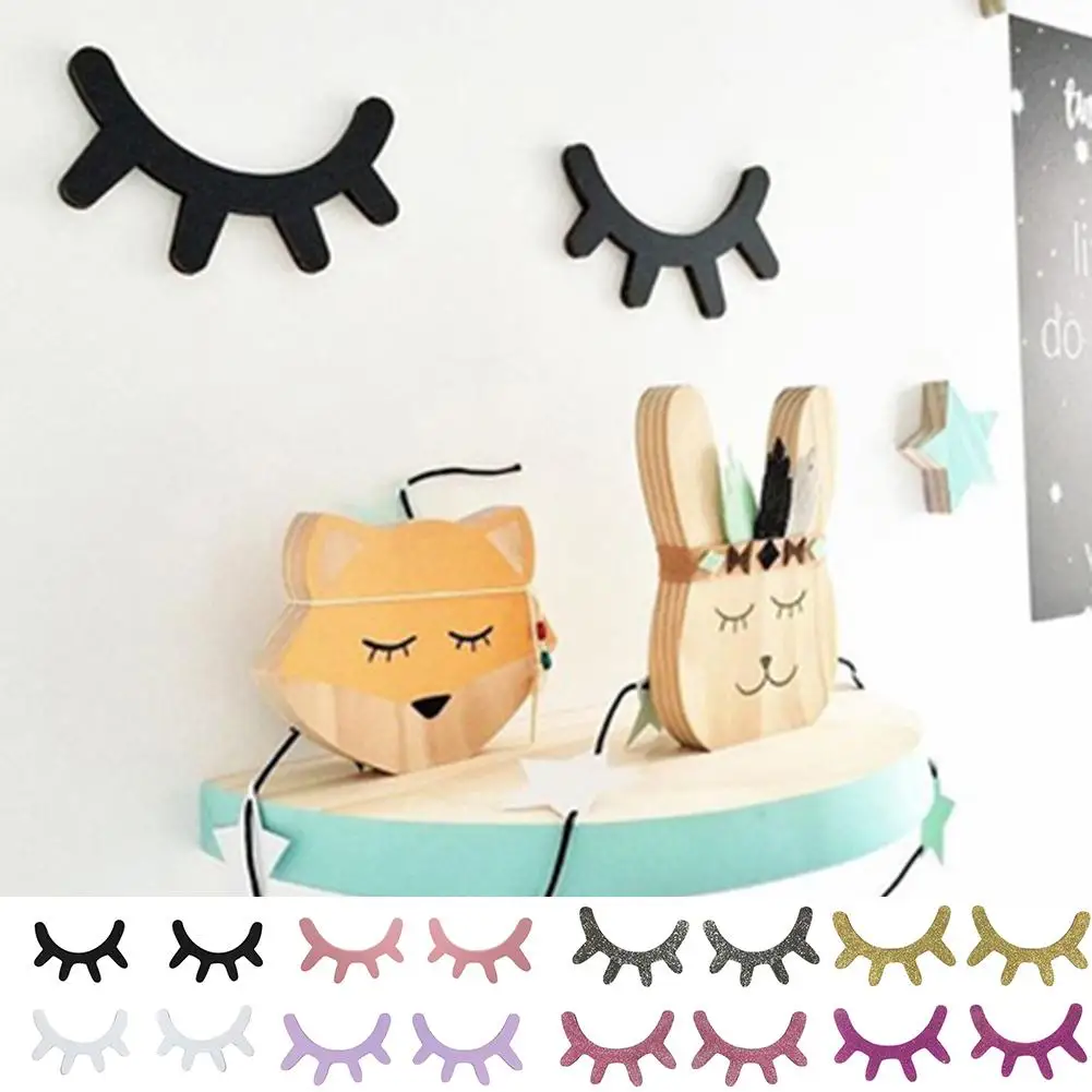 

2Pcs Wooden Eyelashes Wall Stickers DIY Kids Bedroom Living Room Decal Wall Sticker Room Decoration