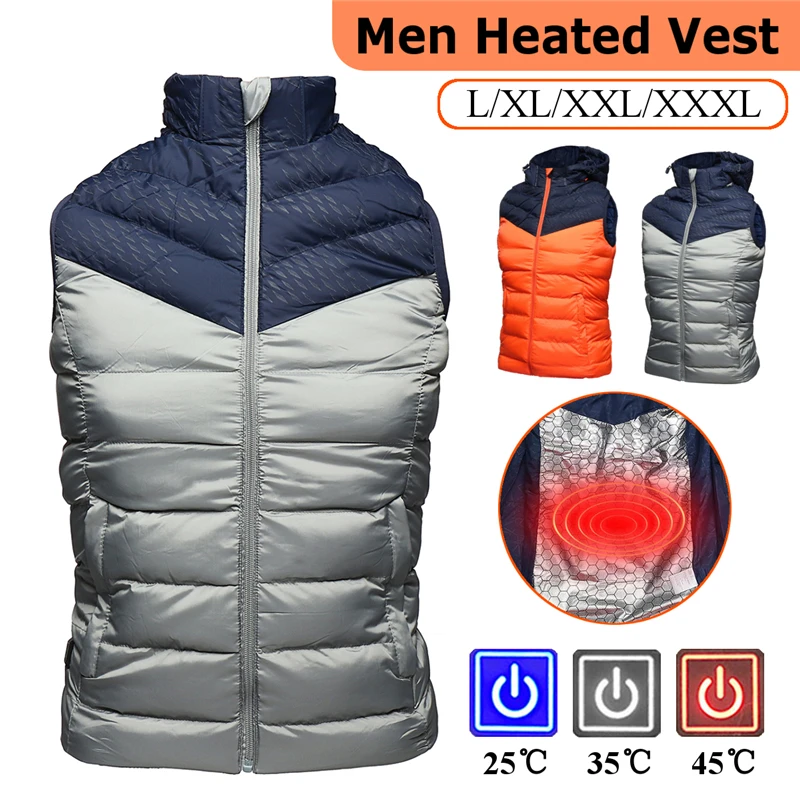 

2018 New Men Winter Outwear Nylon USB Three-gear Temperature Control With Detachable Hat Graphene Electric Heating Vest Jacket