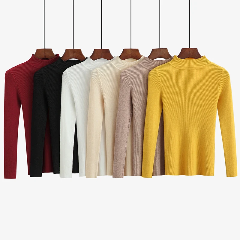 

2018 Autumn Winter Turtleneck Women Sweater Skinny Elastic Knitted Full Sleeve Soft Female Office Lady Slim Sweaters Pullovers