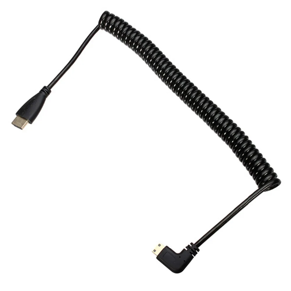 Zihan 90 градусов правый угловой тип Mini HDMI Male to HDMI Male stretch spring CABLE 4ft