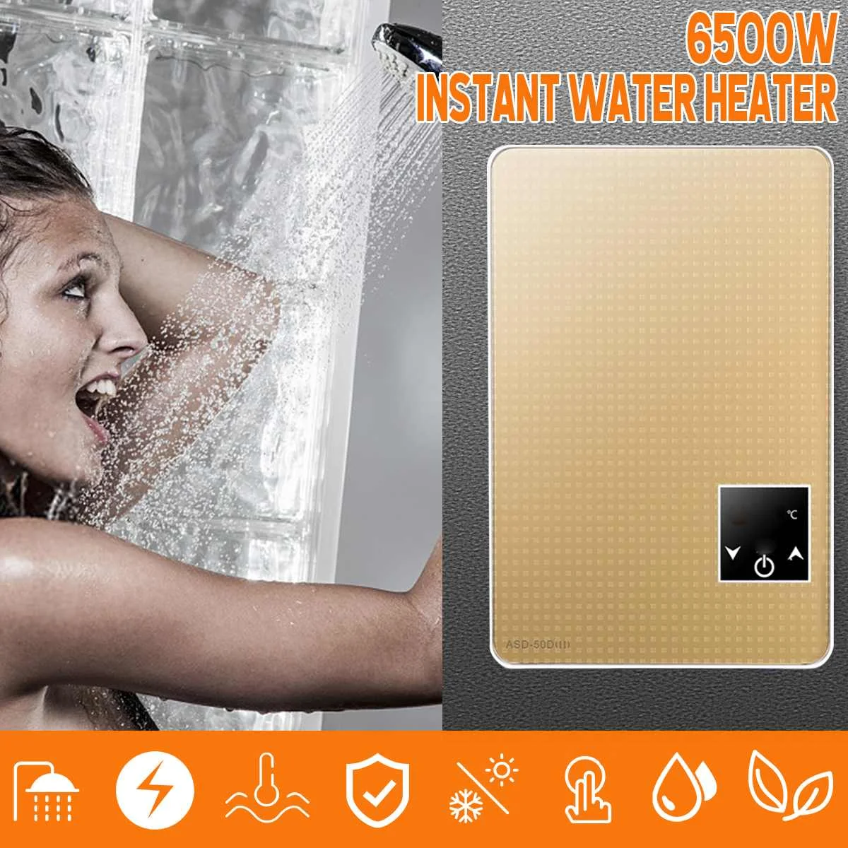 

6500W Tankless Instant Electric Hot Water Heater Boiler Bath Shower Nozzle Set Safe Intelligent Large-screen Digital Display