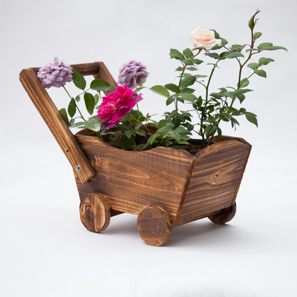 

Cartoon Cart Carbonized Imitation Rot Wood Fleshy Flower Pot Natural Fleshy Home Decoration Flower Holder Nursery Basin