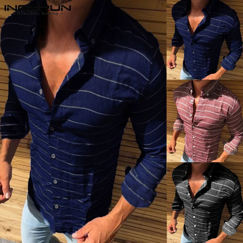 Стильные мужские рубашки с длинным рукавом Slim Fit нагрудные средства ухода за кожей шеи рубашки в полоску платье мышцы футболки Hombre
