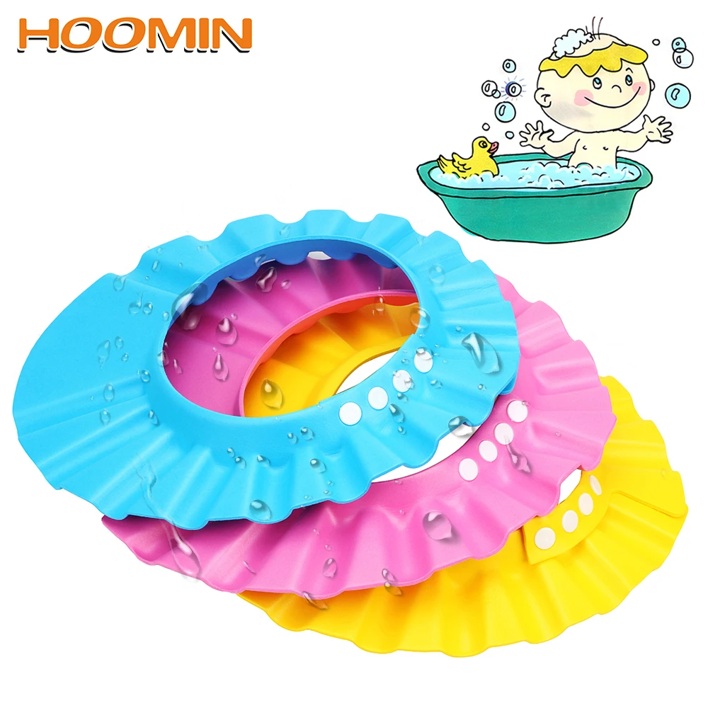 

HOOMIN Children Kids Protect Soft Cap Bathing Bath Shower Cap Hat Baby Care Wash Hair Shield Adjustable Baby Shampoo Cap