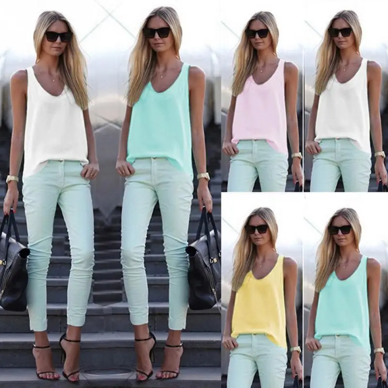 

Sexy Chiffon Blouse Solid Women sleeveless Spring summer style Shirt Tops Blouses Casual Clothing