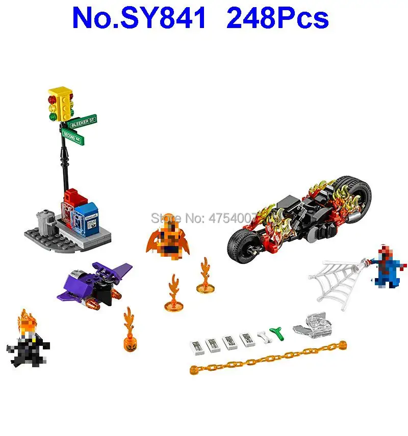 

SY841 248pcs Super Heroes Spiderman Ghost Rider Team-UP Motorcycle Compatible 76058 Building Blocks Toy
