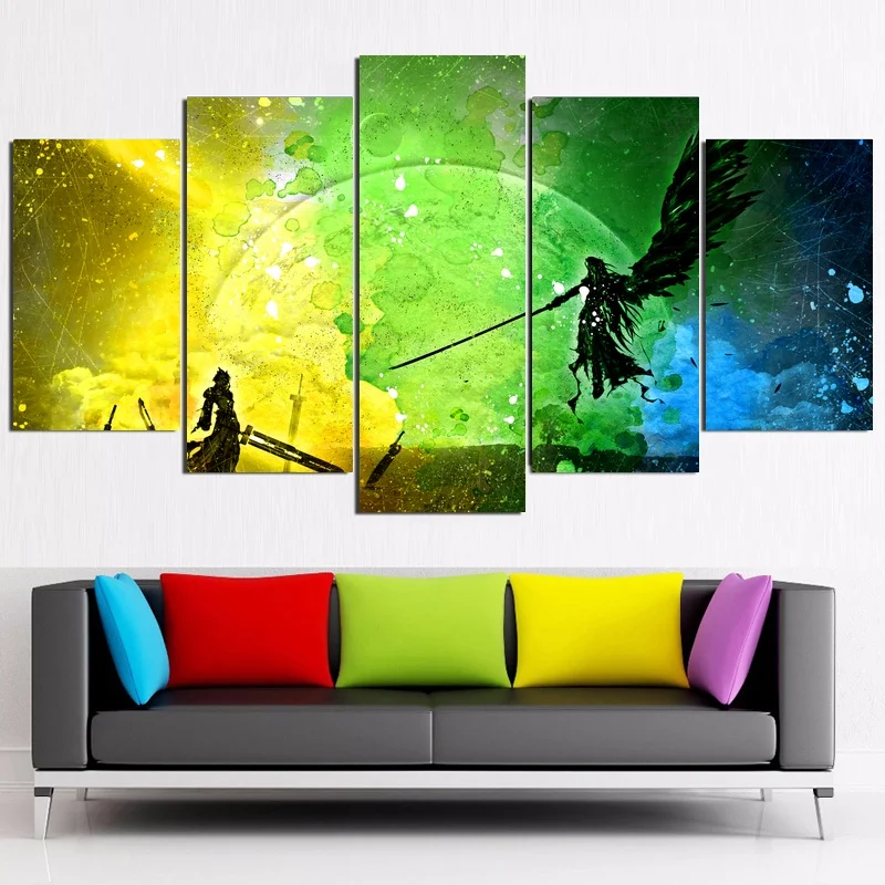 5 Panels Canvas Painting Print Final Fantasy 7 Poster Anime Art Home