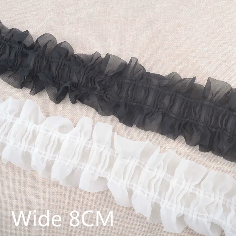 

8cm Wide White Black Luxury Organza Ruffle Trim Ribbon Dress Collar Neckline Applique Decorated Guipure For Diy Sewing Supplies