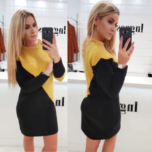

Knitted Sweater Dress 2018 Hot Women Spring Winter Long Sleeve Fleece Warm Mini Dress