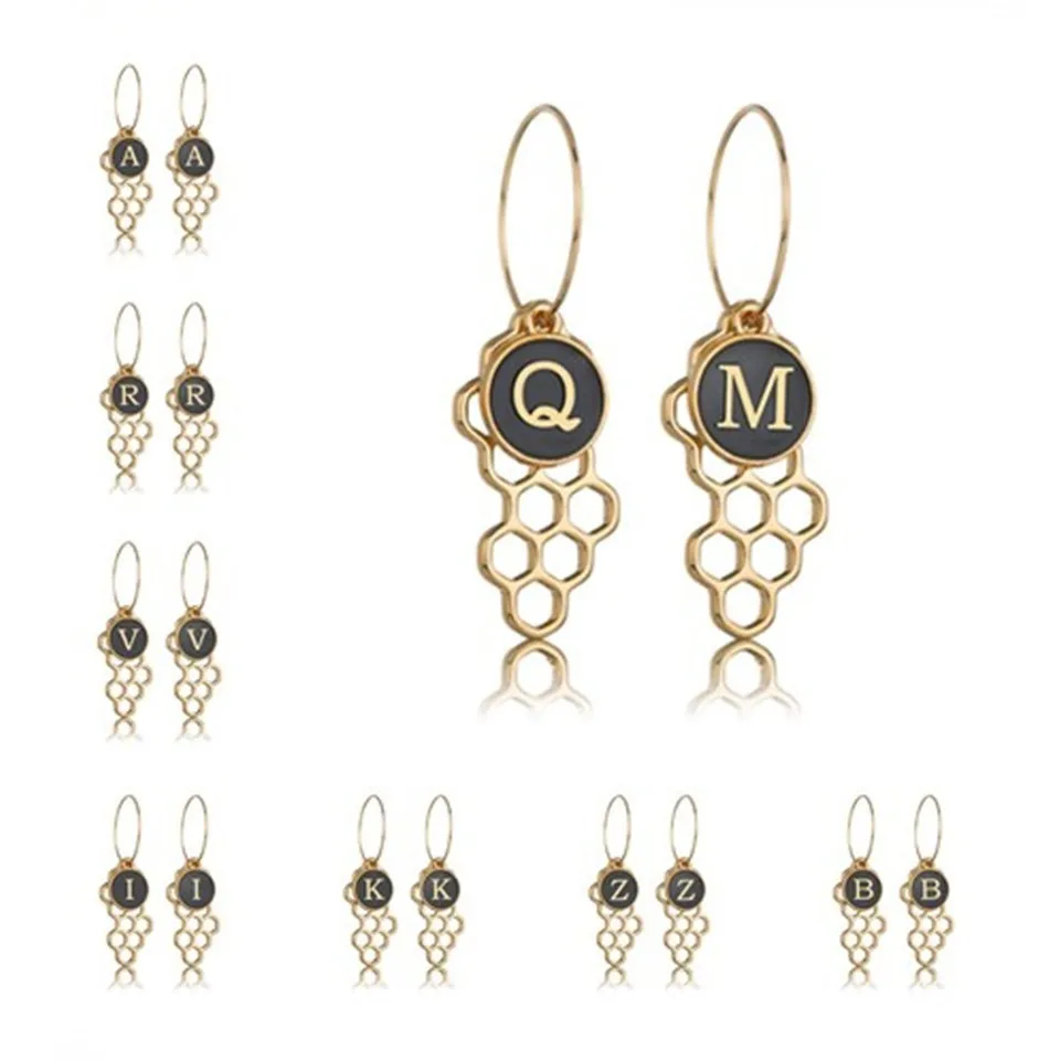 

Special Honeycomb 26 Letters Custom Women Earrings Fashion Jewelry Trendy Concise Anniversary Earrings For Women Girls