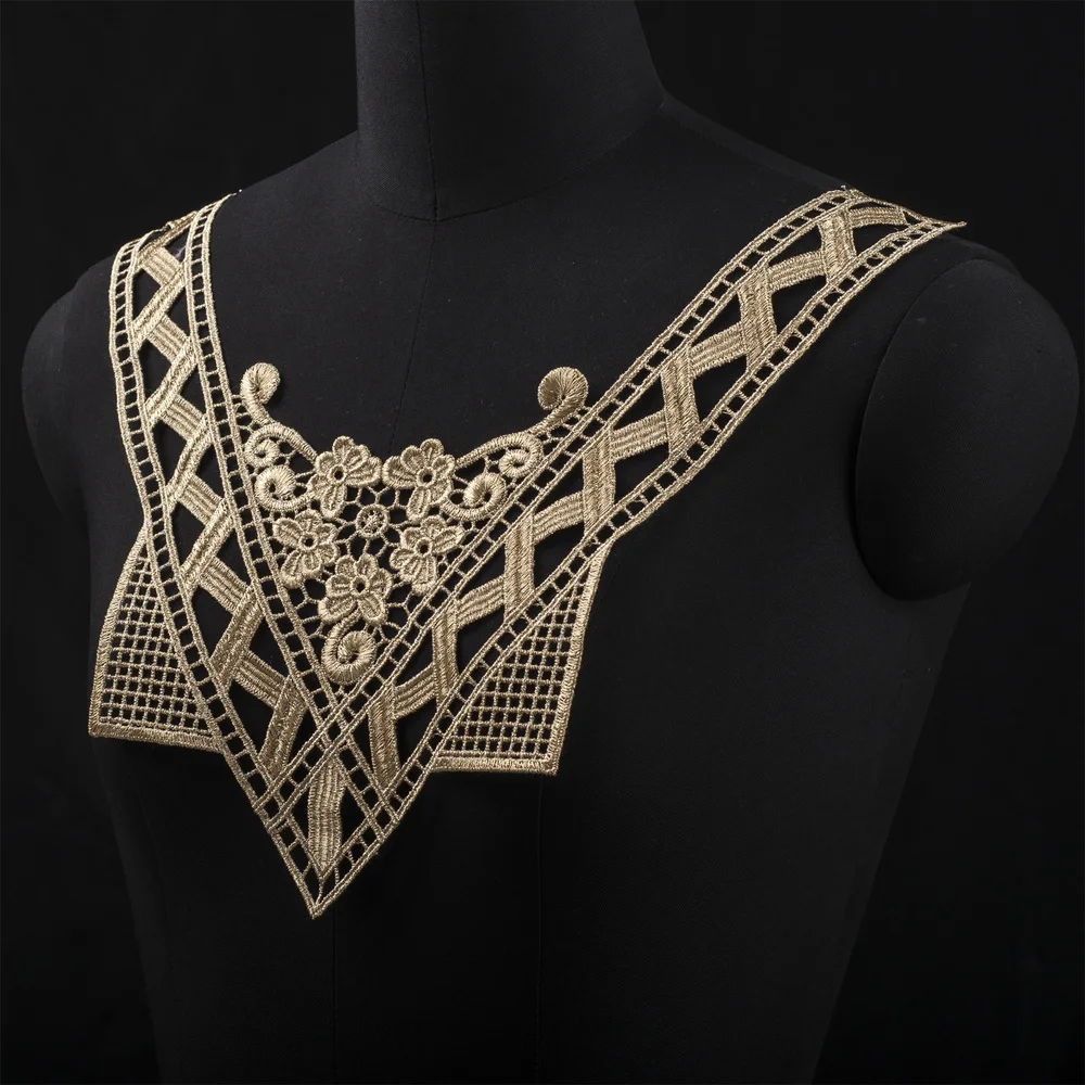 

Embroidery Soluble flower lace collar costume dance headdress wedding dress accessories gold lace collar