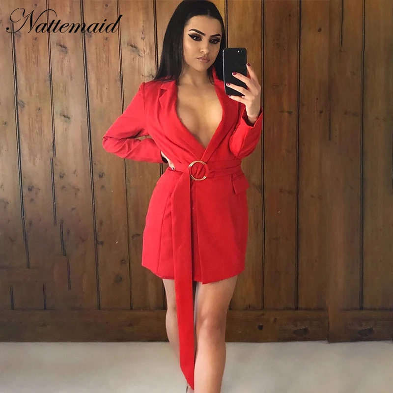

NATTEMAID Tunic Notched Sexy Dress Women Workwear Full Sleeve Mini Dresses Elegant Office Ladies Wrap Summer Dresses Vestidos