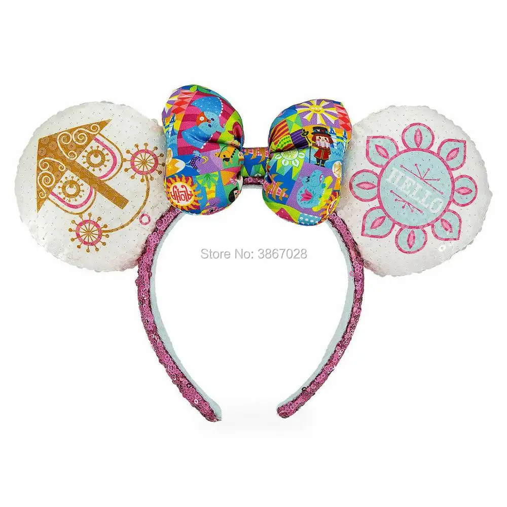 

New Authentic Minnie Mouse EARS headband It's A Small World Hello Goodbye NEW