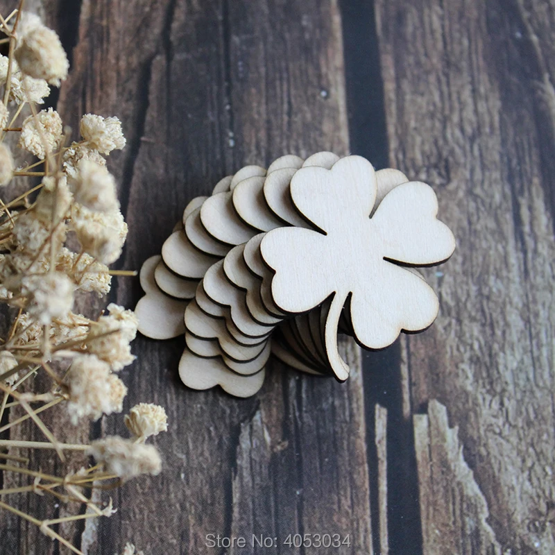 

Wooden Leaf Clover Shape Ornaments Craft Hanging Tag Decoration Gift Decoupage Laser Cut