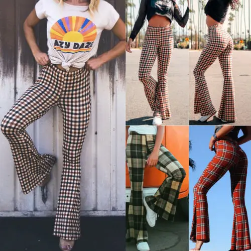Women Casual Flare Pants 2019 New Women Casual Elastic High Waist Plaid Slim Flared Pants 3 Color Size S-XL Women Casual Flare Pants 2019 New Women Casual Elastic High Waist Plaid Slim Flared Pants 3 Color Size S-XL