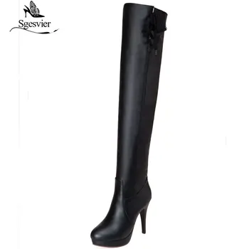 

Sgesvier New Thigh High Boots Women Autumn Winter Platform Shoes Round Toe 11cm Thin High Heels Over The Knee Slim Boots B898
