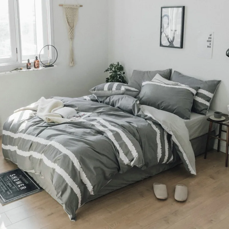  Grey And White Striped Bedroom for Large Space
