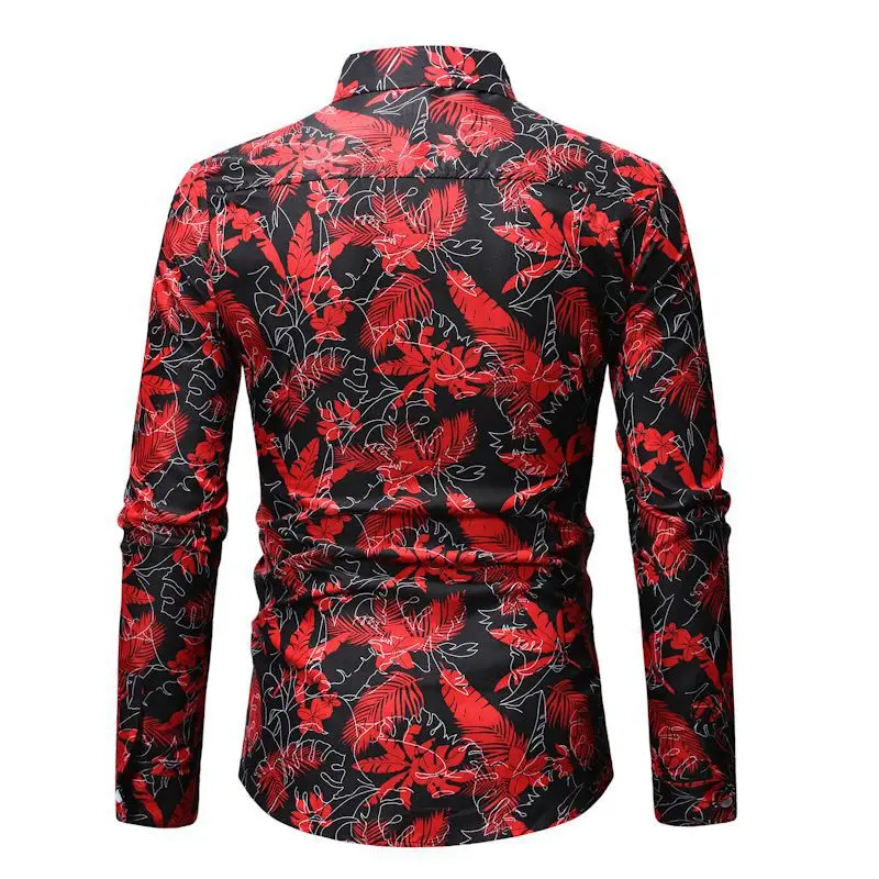 Mens Red Leaves Print Shirt 2019 Fashion Long Sleeve Male Black Wedding Dress Shirts Hawaiian Beach Party Holiday Chemise Homme Mens Red Leaves Print Shirt 2019 Fashion Long Sleeve Male Black Wedding Dress Shirts Hawaiian Beach Party Holiday Chemise Homme