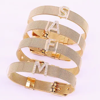 

6Pcs New Gold Color Letter Connector, Clear Cubic Zirconia Pave 26 Alphabet Letters Special Watch Belt Bracelets