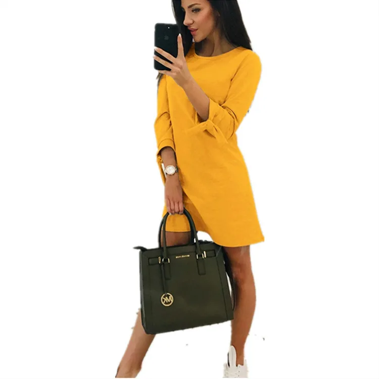 

2019 Summer And Fall Solid Color Dress Leisure Time O Lead Dress Chalaza