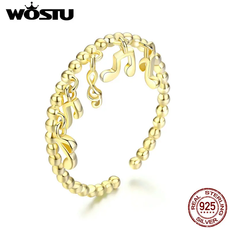 

WOSTU Vintage 925 Sterling Silver Music Musical Note Gold Color Ring Wedding Engagement Ring For Women Silver 925 Jewelry CQR489
