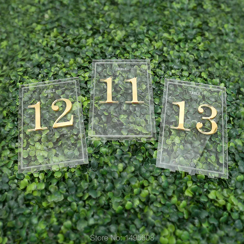 Centerpieces Luxury Clear Acrylic Wedding Table Numbers holders ,Calligraphy Gold Mirror Wedding Signs, acrylic table numbers