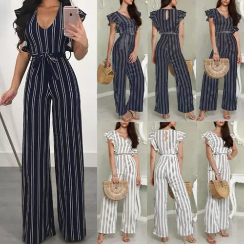 

Women's Clubwear Playsuit Bodysuit Party Jumpsuit Wide Leg Pant Striped Loose Summer Outfits