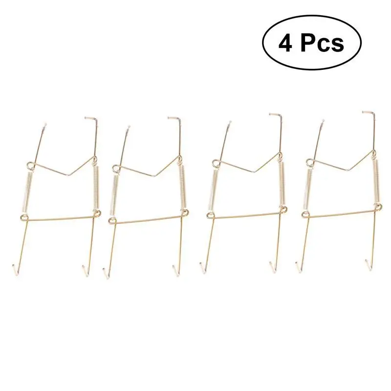 

4pcs Spring Wall Plate Hangers Metal Hanger with Golden Coating Decorative Dish Holder with Hooks 6 Inches