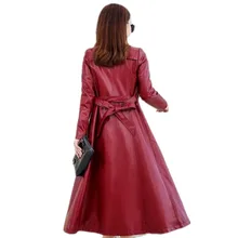 Кожаная одежда женская длинная секция тонкая кожа ветровка элегантные однотонные пальто женские кожаные куртки Большие размеры 4XL 5XL199