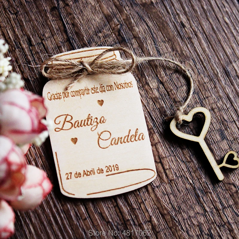 

Custom Mason Jar Batipsim Magnet with key , Christening Favors, First Communion